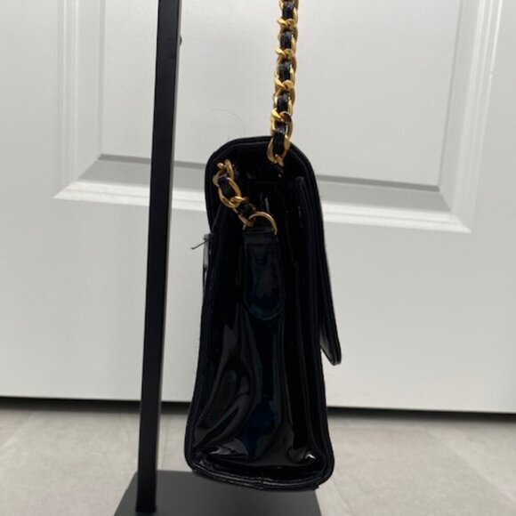 VINTAGE Giani Bernini Black Patent Faux Leather Crossbody Handbag Purse - Picture 9 of 16